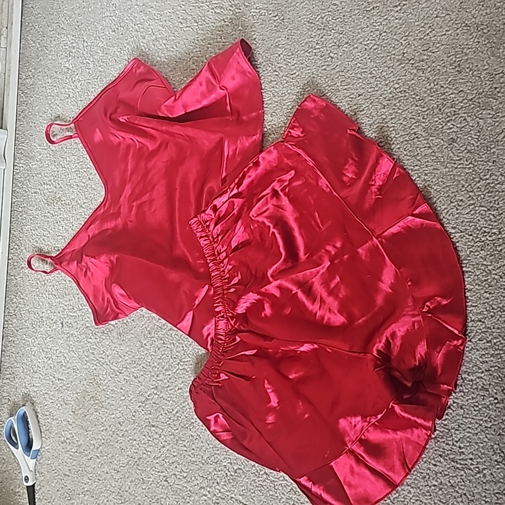 Dark red silky pj set